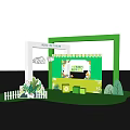 Exhibition Booth Design With Green Frame Cloud Decor Plant Elements And Fence 3d model