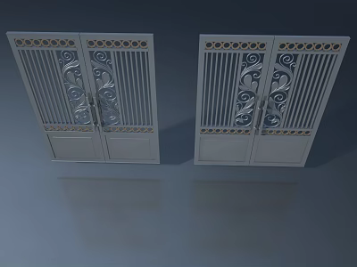 Stylish Double Hinged Doors Featuring Ornate Metal Grilles and Decorative Patterns 3d model