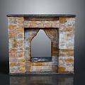 Rustic Brick Fireplace Interior Component With Arch Design And Stone Mantel
