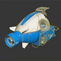Blue And White Spacecraft With Circular Window Solar Panel And Thruster For Space Exploration