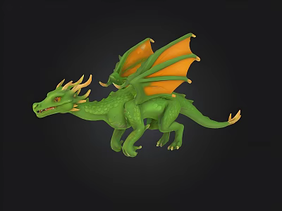Green Dragon Character With Orange Wings And Horns In 3D Design 3d model
