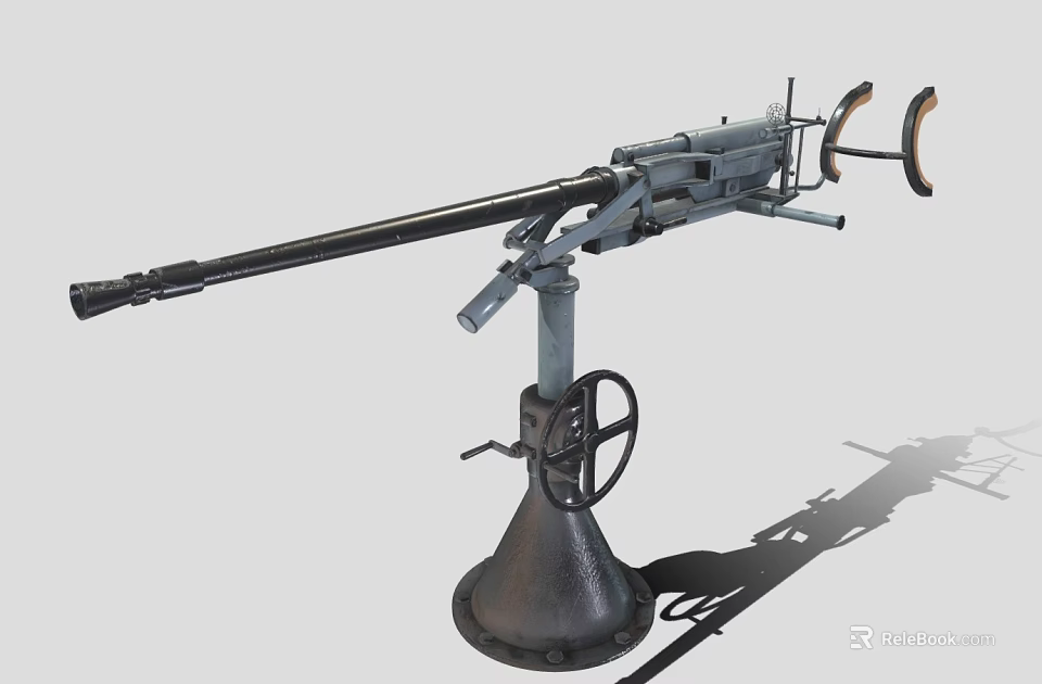 Vintage Heavy Machine Gun With Metal Structure Long Barrel And Tripod Base 3d model 