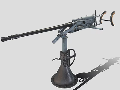 Vintage Heavy Machine Gun With Metal Structure Long Barrel And Tripod Base 3d model