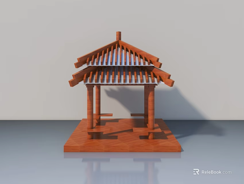 Traditional Chinese Wooden Swing Door With Classic Pavilion Roof Design 3d model 