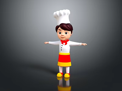 3D Game Movie Character Chef Wearing White Toque Red Bow Tie And Red Yellow Skirt 3d model