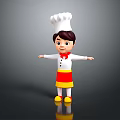 3D Game Movie Character Chef Wearing White Toque Red Bow Tie And Red Yellow Skirt
