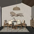 Bright Private Dining Room With Wooden Table Chairs Pendant Light Wing Decor And Large Window