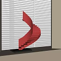 Red Spiral Staircase Sculpture With Black Base And Window Blinds Background 3d model