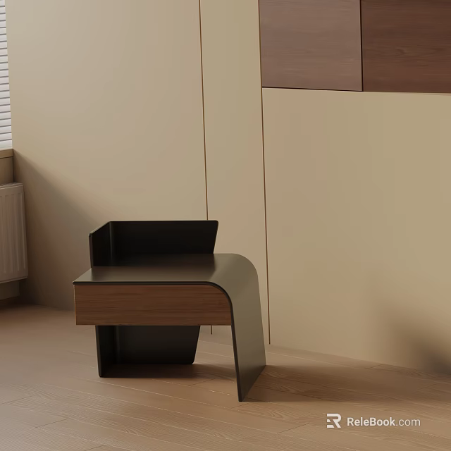 Modern Minimalist Nightstand Design With Wooden Top And Black Frame In Bedroom Interior 3d model 