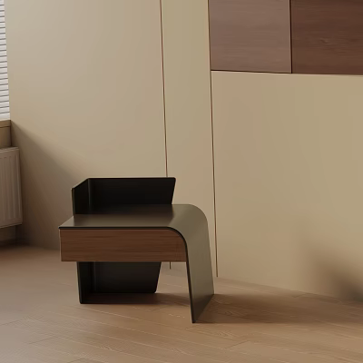 Modern Minimalist Nightstand Design With Wooden Top And Black Frame In Bedroom Interior 3d model