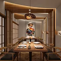 Japanese Style Restaurant Interior With Wooden Shoji Doors Dining Table And Pendant Light