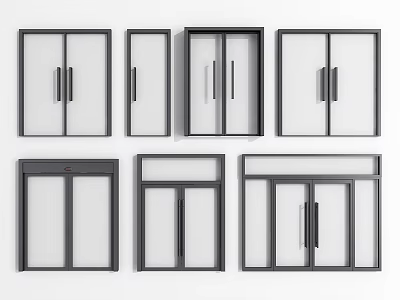 Modern Double Doors With Glass Panels And Black Frames In Various Styles 3d model