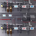 Public Facilities Entry Control Systems Featuring Turnstiles Barriers Red Ropes And Signs 3d model