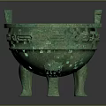 Ancient Bronze Tripod Cauldron With Decorative Patterns Two Side Handles And Three Legs 3d model