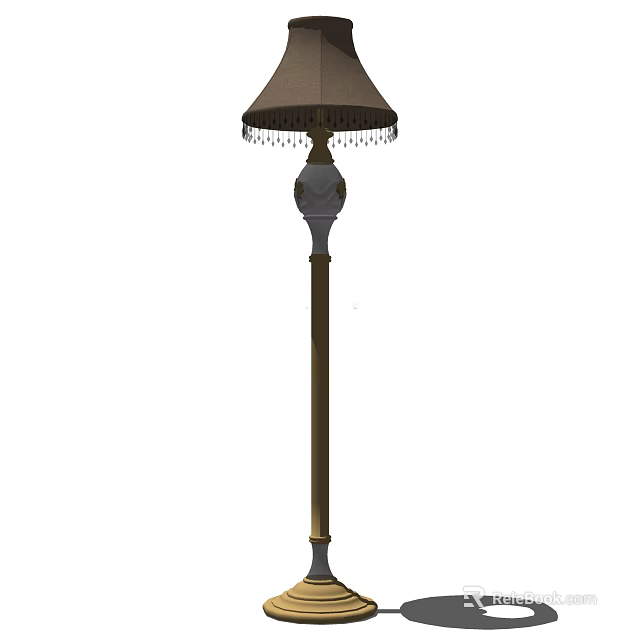 Classic Floor Lamp With Brown Fringed Shade And Ornate Metal Stand Design 3d model 