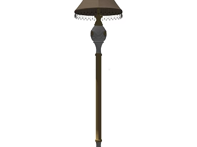 Classic Floor Lamp With Brown Fringed Shade And Ornate Metal Stand Design 3d model