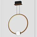 Modern Circular Pendant Light With Gold Frame And Spherical Center In White Interior