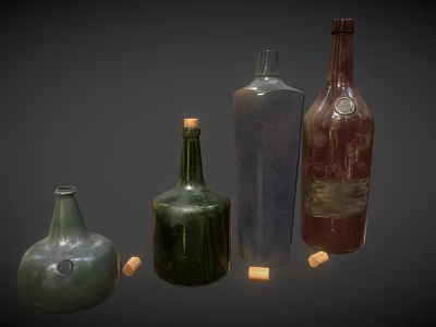 Food Storage Bottles In Various Shapes And Colors With Cork Stoppers 3d model