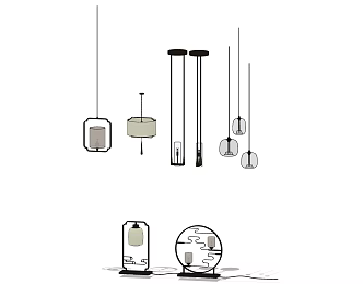 New Chinese-style Lamps Combined Chandelier Table Lamp 3d model
