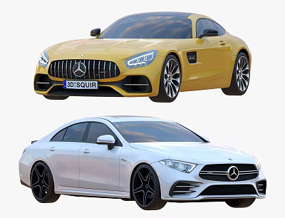 Yellow Mercedes Sports Car And White Sedan Stylish Vehicle Models 3d model