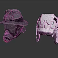 Gray Firefighter Helmet With Face Mask And White Tactical Helmet Detailed Structure