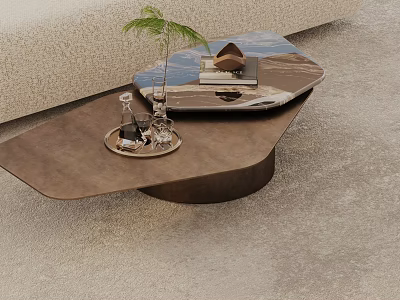 Modern Coffee Table With Unique Design And Palm Plant On Decorative Tray 3d model