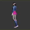 Anime Style 3D Character With Blue Jacket Pink Skirt Striped Stockings And Headphones