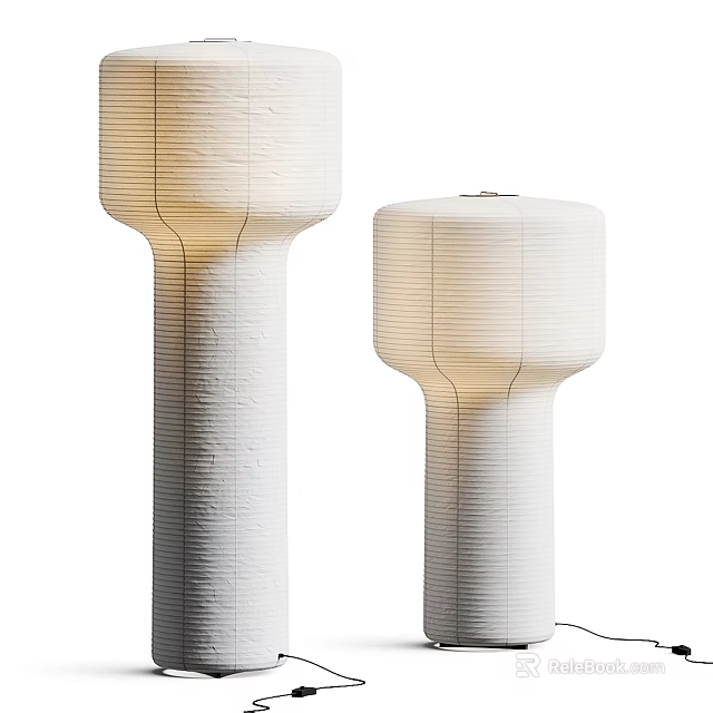 Modern White Floor Lamps With Textured Paper Shades And Minimalist Design 3d model 