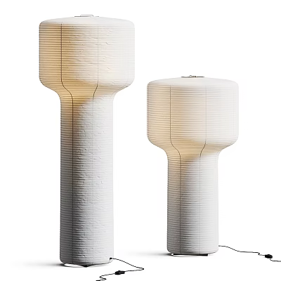 Modern White Floor Lamps With Textured Paper Shades And Minimalist Design 3d model