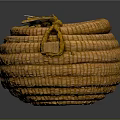 Yellow Woven Storage Baskets Stacked With Rope Knot And Textured Design