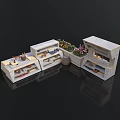 Modern White Display Storage Furniture With Multi Layer Shelves And Decorative Flowers