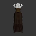 Women's Elegant White Blouse With Brown Suspenders And Ruffled Long Skirt