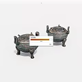 Ancient Bronze Vessels With Three Legs Double Handles And Decorative Patterns