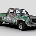 Old Green Worn Out Truck With Rust Peeling Paint Single Cab Front Grille Headlights