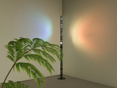 Modern Floor Lamp With Green Plant And Colorful Light Projection On Light Colored Wall 3d model