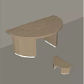 Modern Curved Wooden Office Desk With Light Wood Finish And Matching Stool
