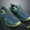 Navy Blue Athletic Running Shoes With Yellow Accents Dark Laces And Streamlined Design