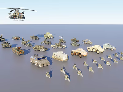 Armored Military Tanks With Helicopters Other Vehicles And Soldiers In Battle Scene 3d model