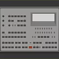 Gray Electronic Control Panel With Multiple Buttons Knobs Red Button And Display Screen