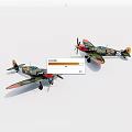 Detailed Green Red Fighter Airplane Models With Propellers On White Background