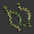 Spiral Molecular Structure Model With Green Yellow Spheres And White Connections On Dark Background
