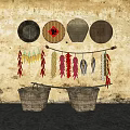 Rustic Garden Decor With Woven Plates Hanging Corn Chili Fish And Baskets On Vintage Wall