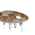 Modern Circular Pergola Structure With Wooden Pattern Roof Central Opening And Supporting Pillars
