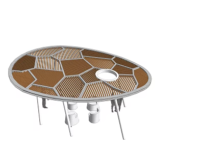 Modern Circular Pergola Structure With Wooden Pattern Roof Central Opening And Supporting Pillars 3d model