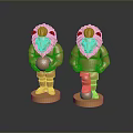 Two Golden Lion Trophy Sculptures With Round Base And Shiny Golden Surface