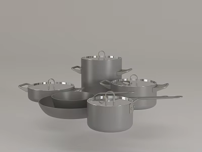 Elegant Pendant Lights Illuminating Stylish Silver Cookware Set In Modern Kitchen 3d model