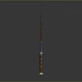 Tall Decorative Pole With Wooden Body Blue Accents And Silver Base Design