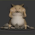 Pixelated Game Character Hamster Covering Ears With Sunflower Seeds On Plate