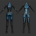 Futuristic Blue and Gray Bodysuit with Gold Accents and Tech Inspired Design