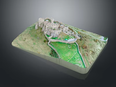 Modern Castle Model Display on Detailed Terrain With Green Grass and Path 3d model